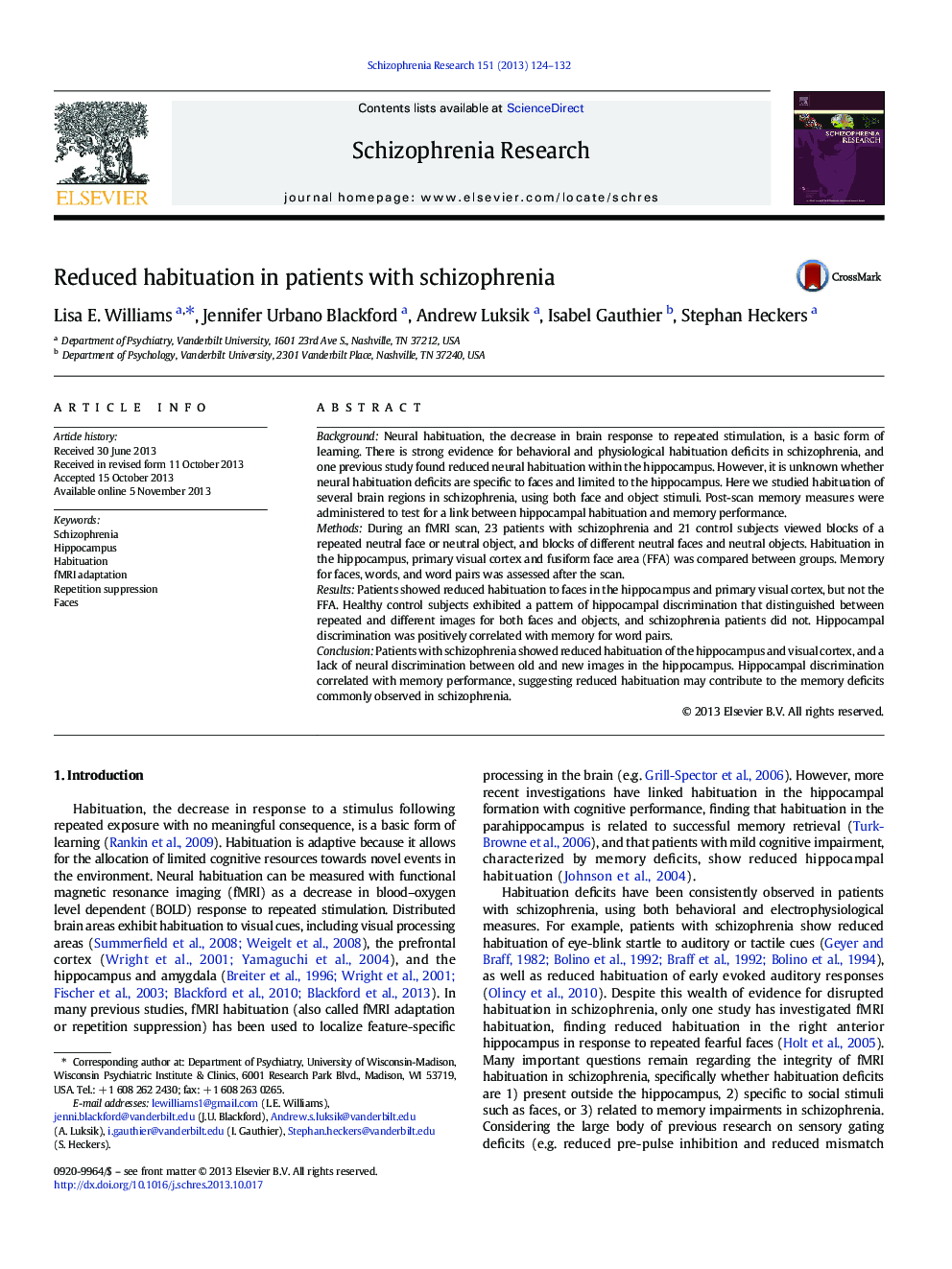 Reduced habituation in patients with schizophrenia