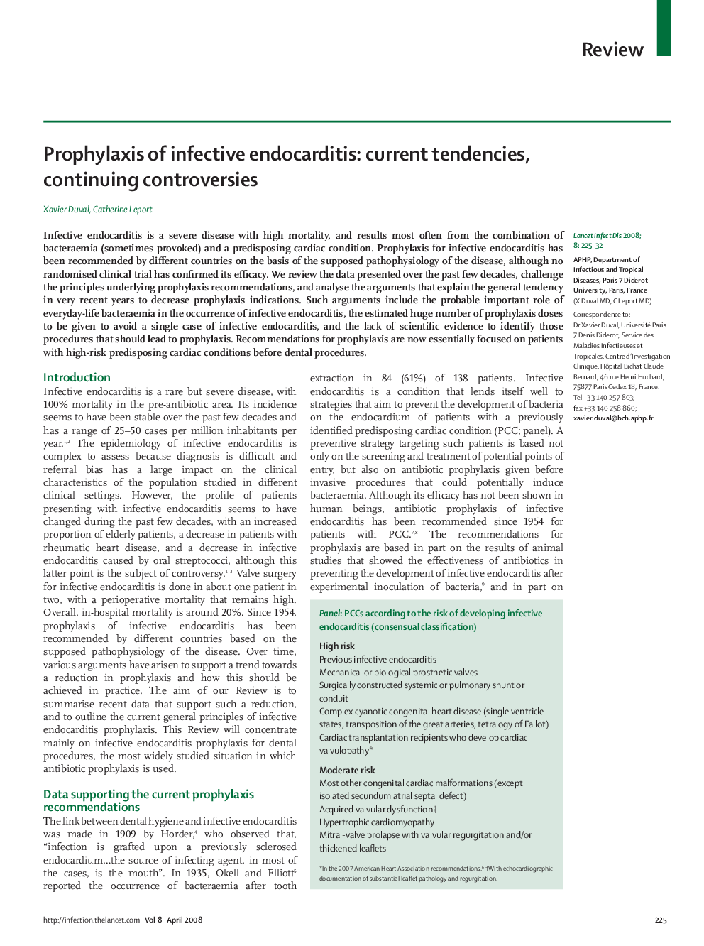 Prophylaxis of infective endocarditis: current tendencies, continuing controversies