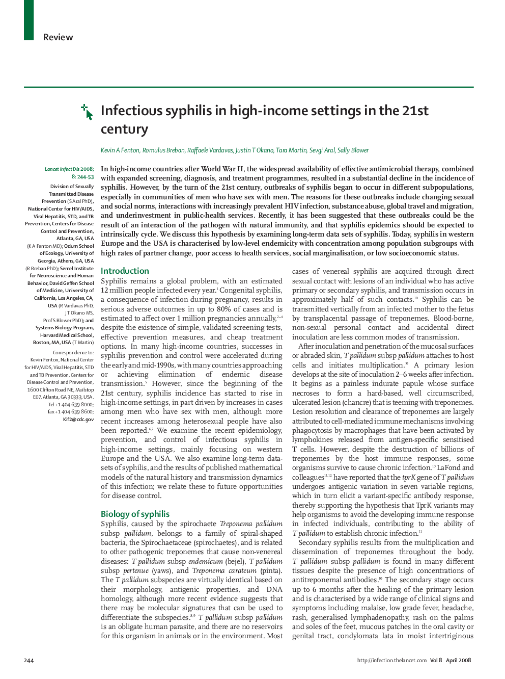 Infectious syphilis in high-income settings in the 21st century