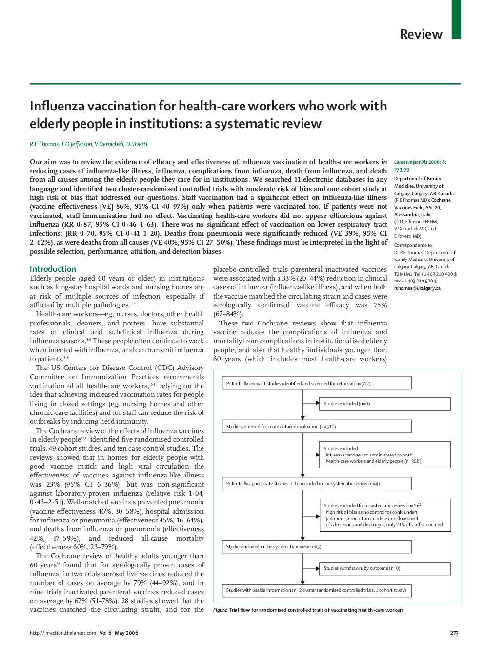 Influenza vaccination for health-care workers who work with elderly people in institutions: a systematic review