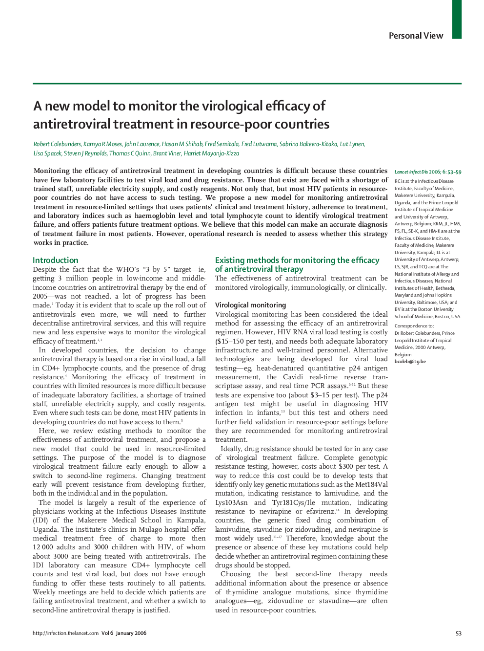 A new model to monitor the virological efficacy of antiretroviral treatment in resource-poor countries