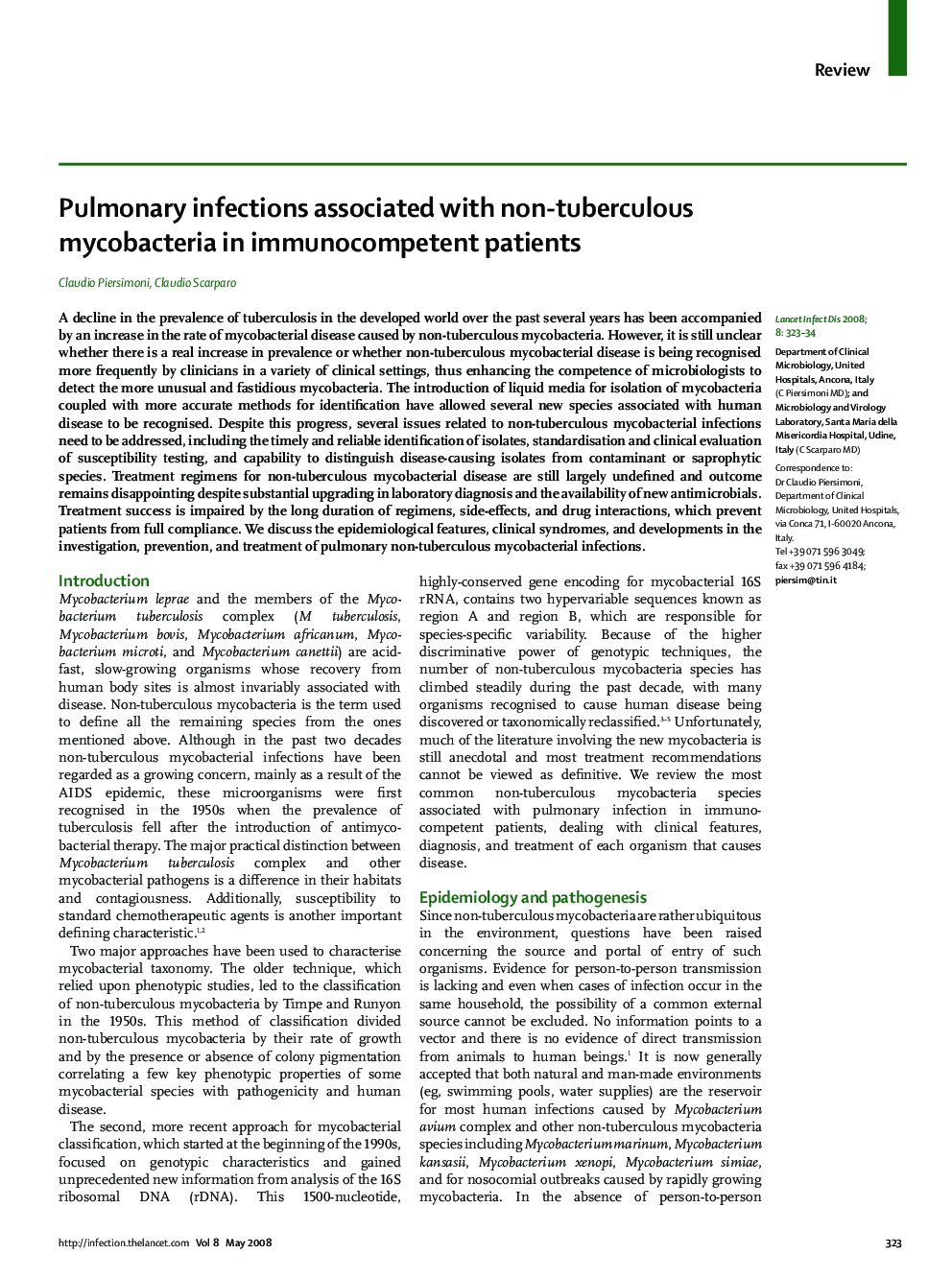 Pulmonary infections associated with non-tuberculous mycobacteria in immunocompetent patients