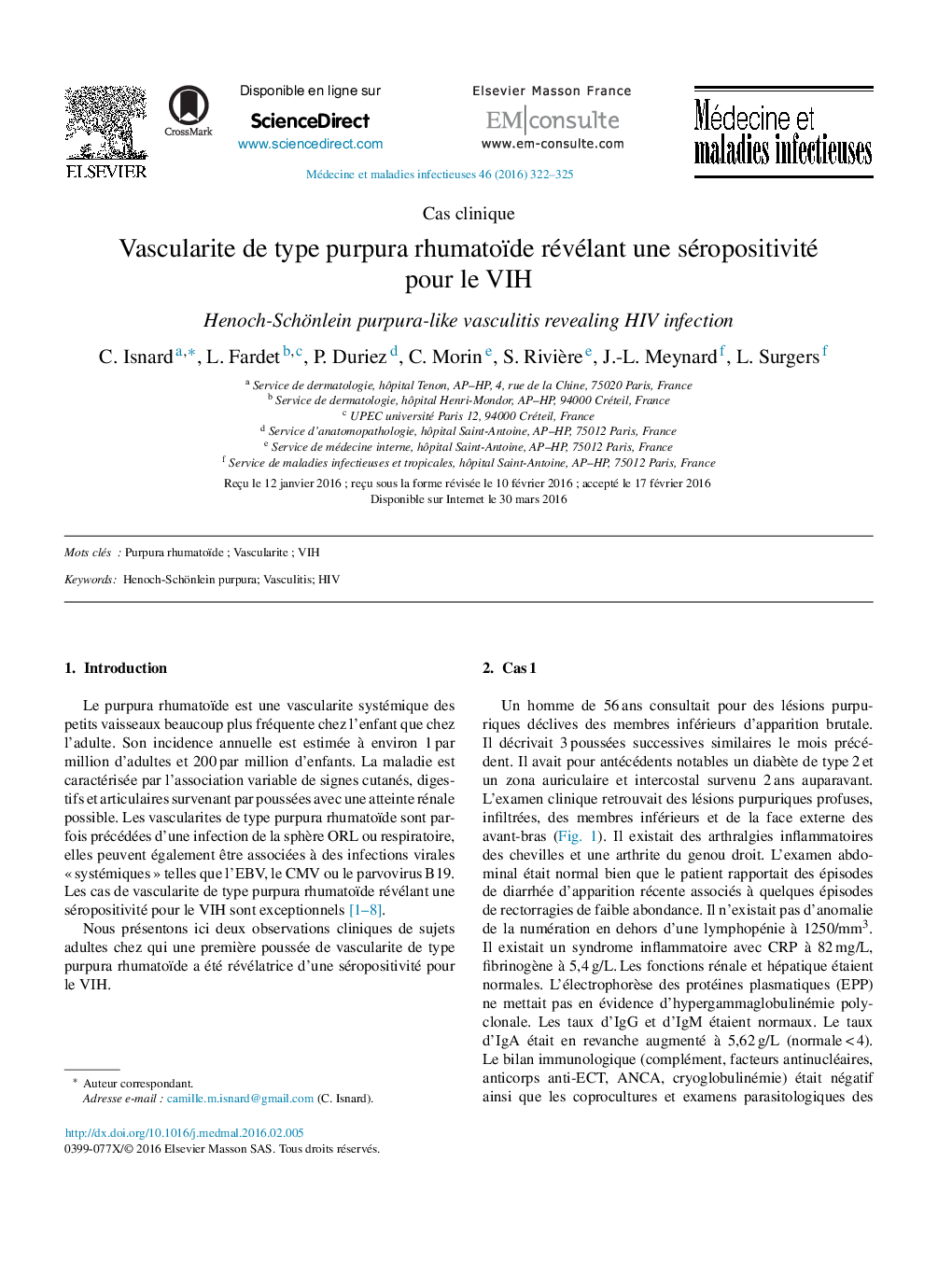 Vascularite de type purpura rhumatoïde révélant une séropositivité pour le VIH