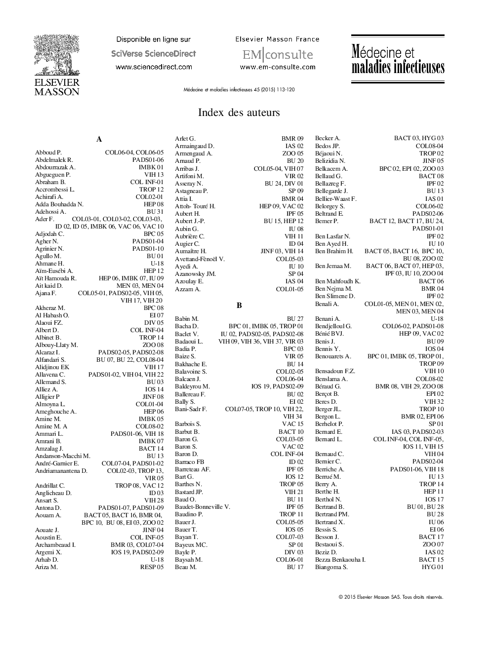 Index des auteurs