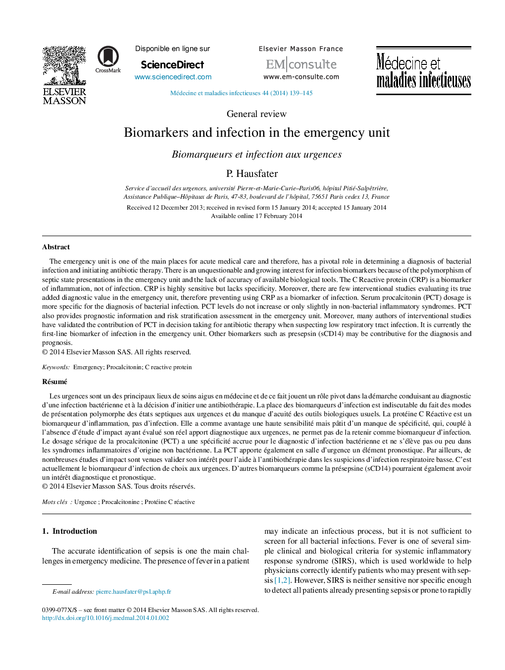 Biomarkers and infection in the emergency unit