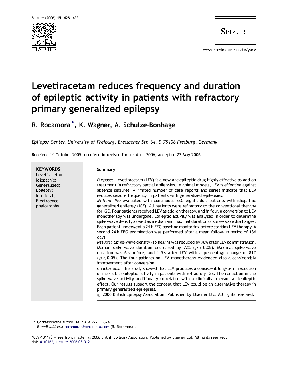 Levetiracetam reduces frequency and duration of epileptic activity in patients with refractory primary generalized epilepsy