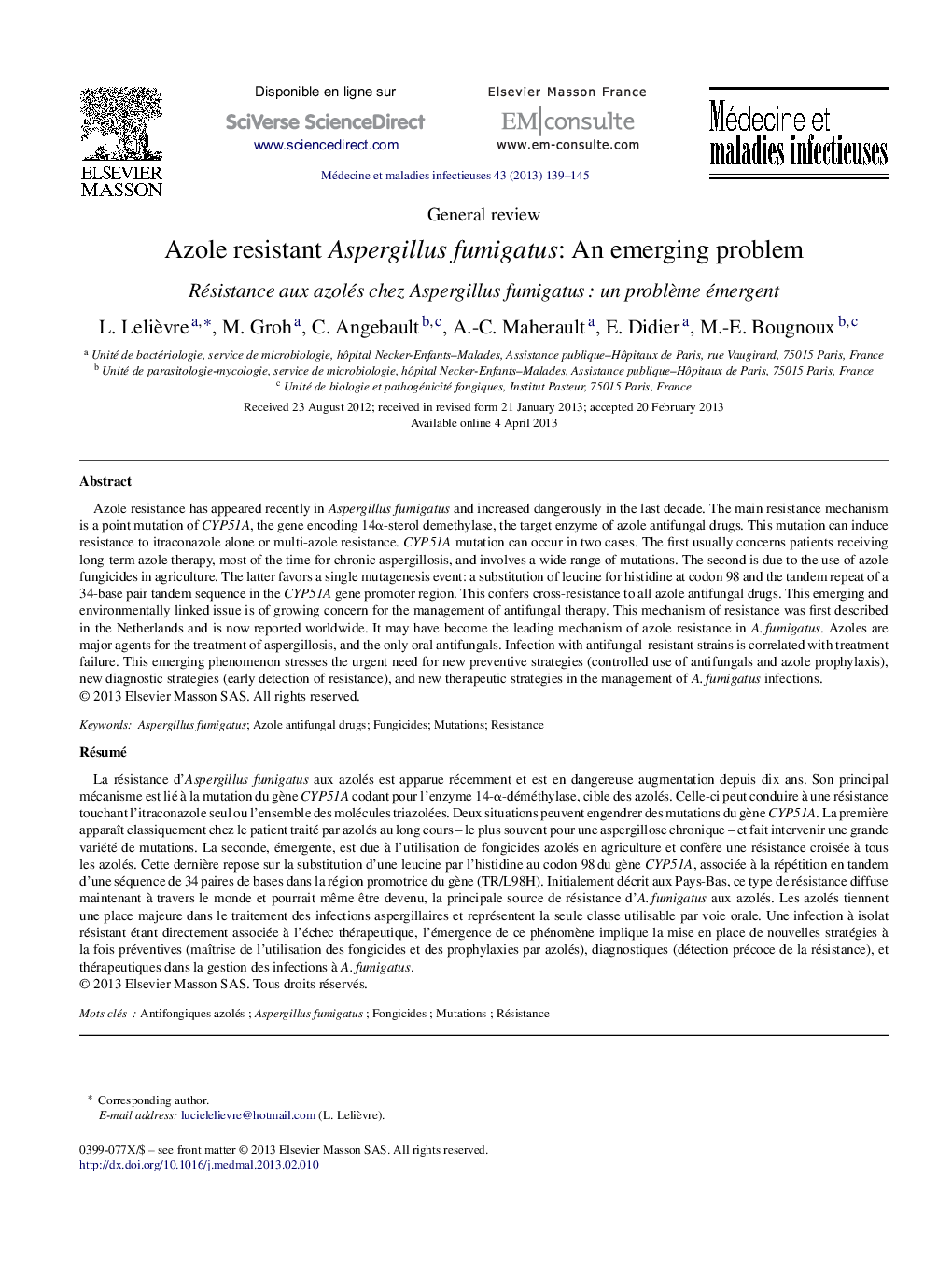 Azole resistant Aspergillus fumigatus: An emerging problem