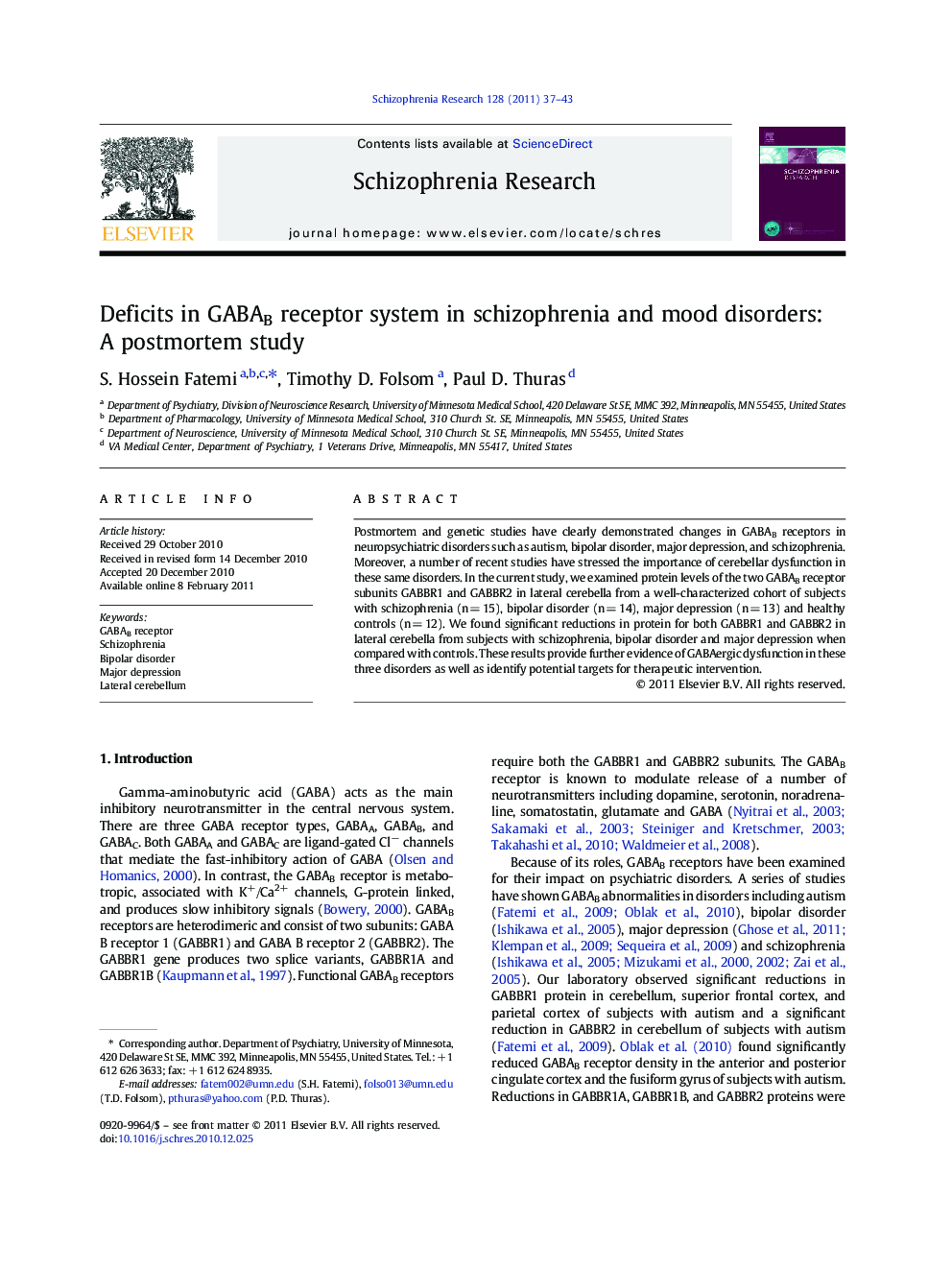 Deficits in GABAB receptor system in schizophrenia and mood disorders: A postmortem study