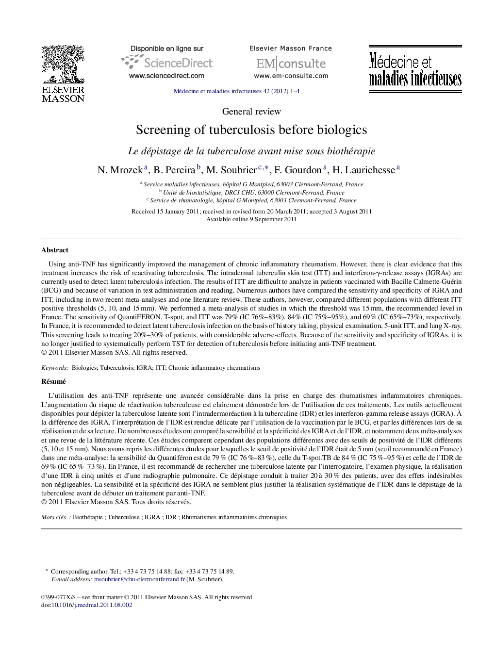 Screening of tuberculosis before biologics