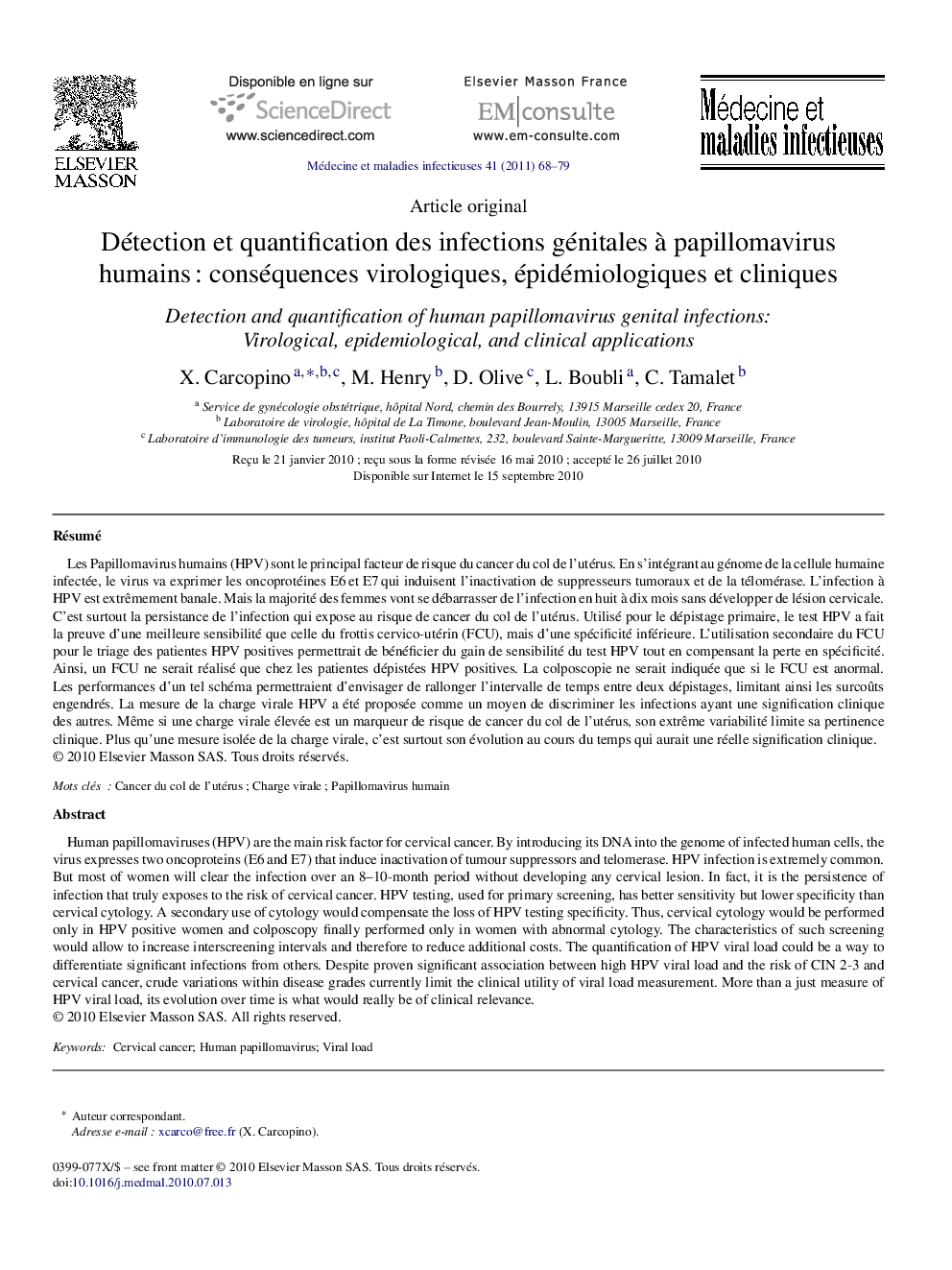 Détection et quantification des infections génitales à papillomavirus humains : conséquences virologiques, épidémiologiques et cliniques