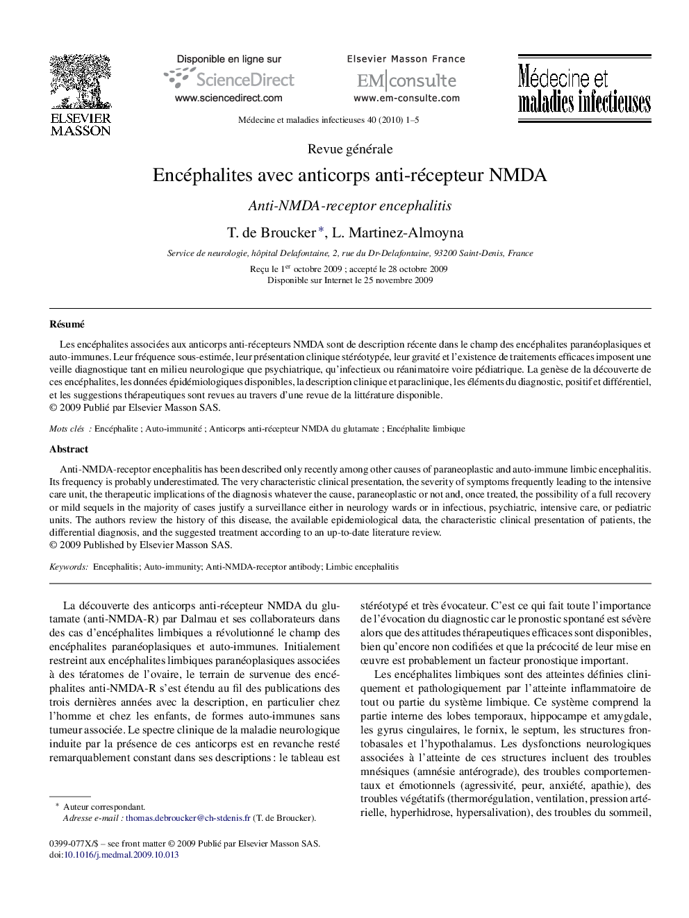 Encéphalites avec anticorps anti-récepteur NMDA