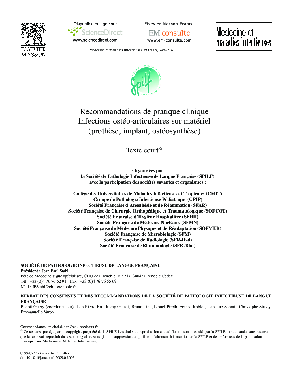 عکس صفحه اول مقاله: Recommandations de pratique clinique. Infections osteo-articulaires sur materiel (prothese, implant, osteosynthese) Recommandations de pratique clinique. Infections osteo-articulaires sur materiel (prothese, implant, osteosynthese)