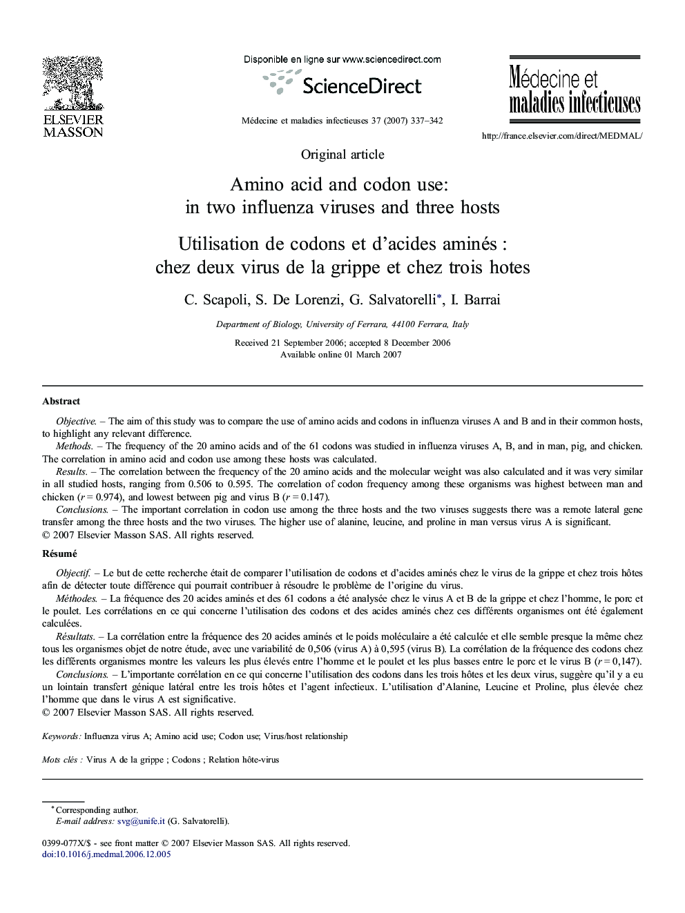 Amino acid and codon use: in two influenza viruses and three hosts