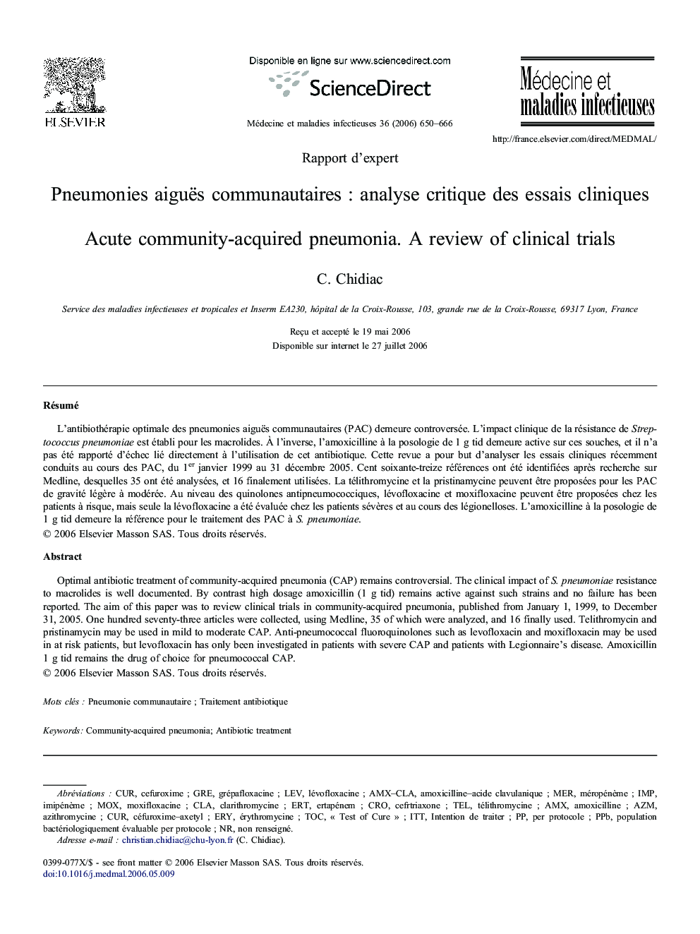 Pneumonies aiguës communautaires : analyse critique des essais cliniques