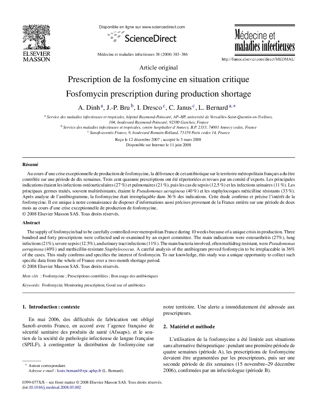 Prescription de la fosfomycine en situation critique