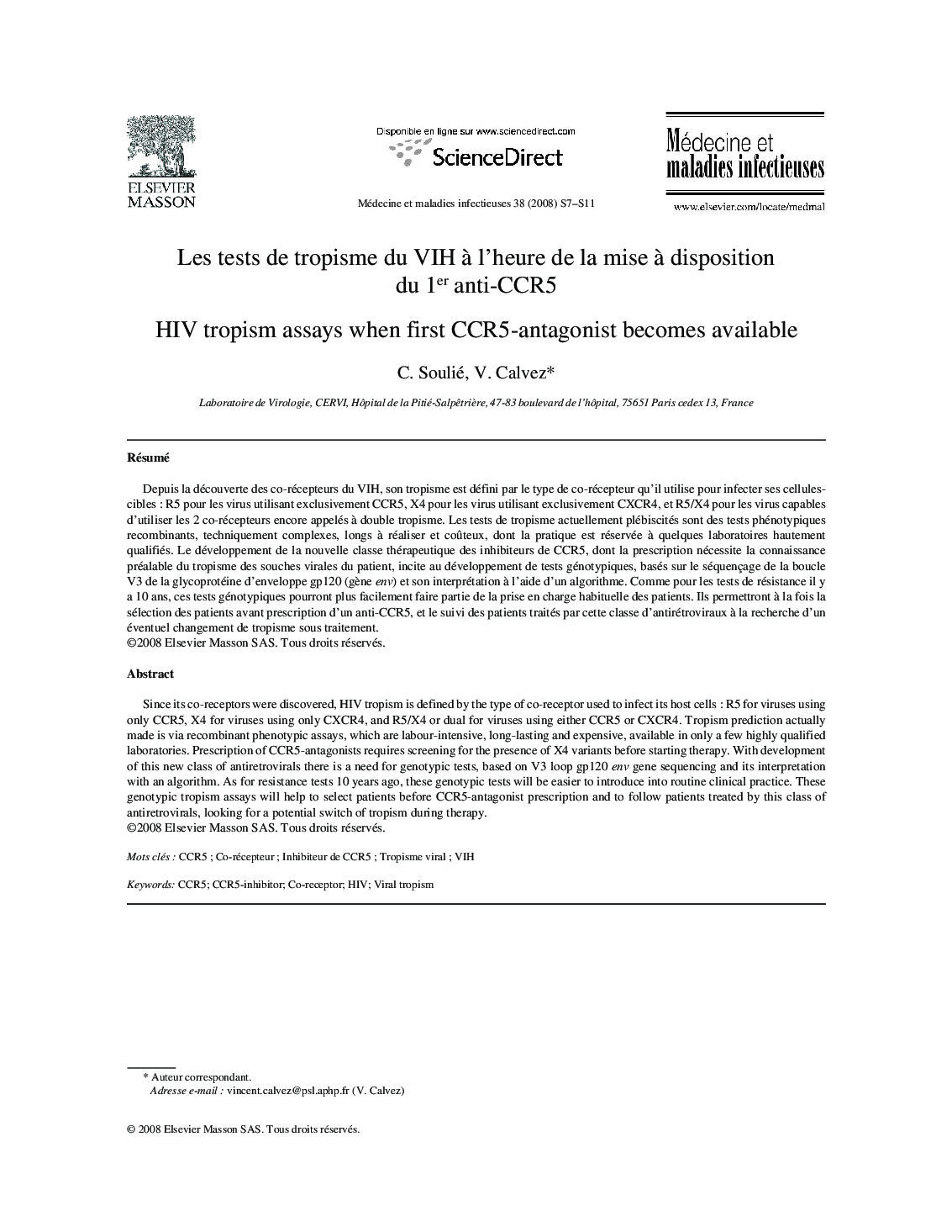 Les tests de tropisme du VIH à l’heure de la mise à disposition du 1er anti-CCR5