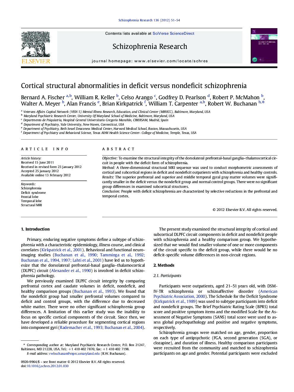 Cortical structural abnormalities in deficit versus nondeficit schizophrenia