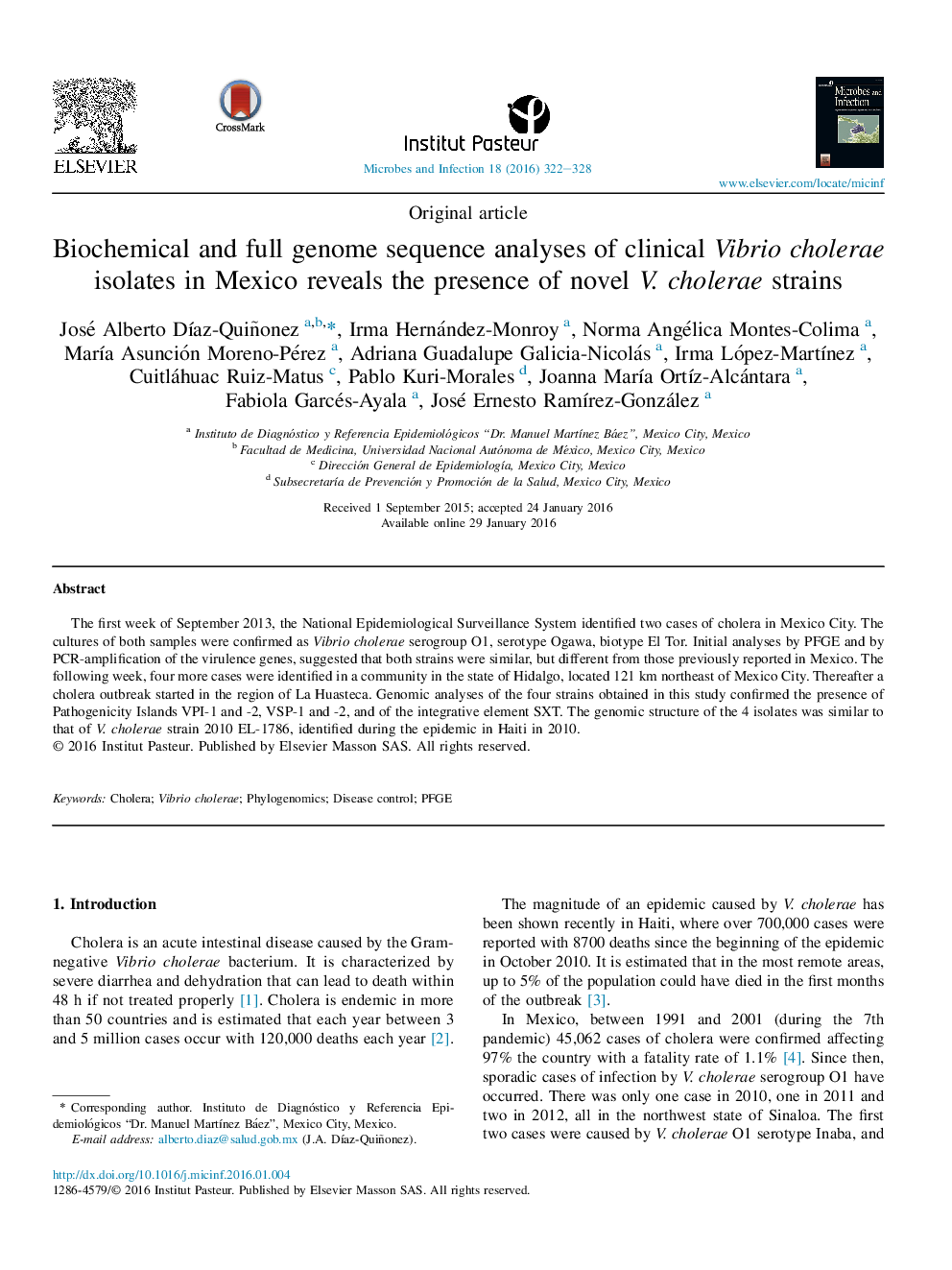 Biochemical and full genome sequence analyses of clinical Vibrio cholerae isolates in Mexico reveals the presence of novel V. cholerae strains