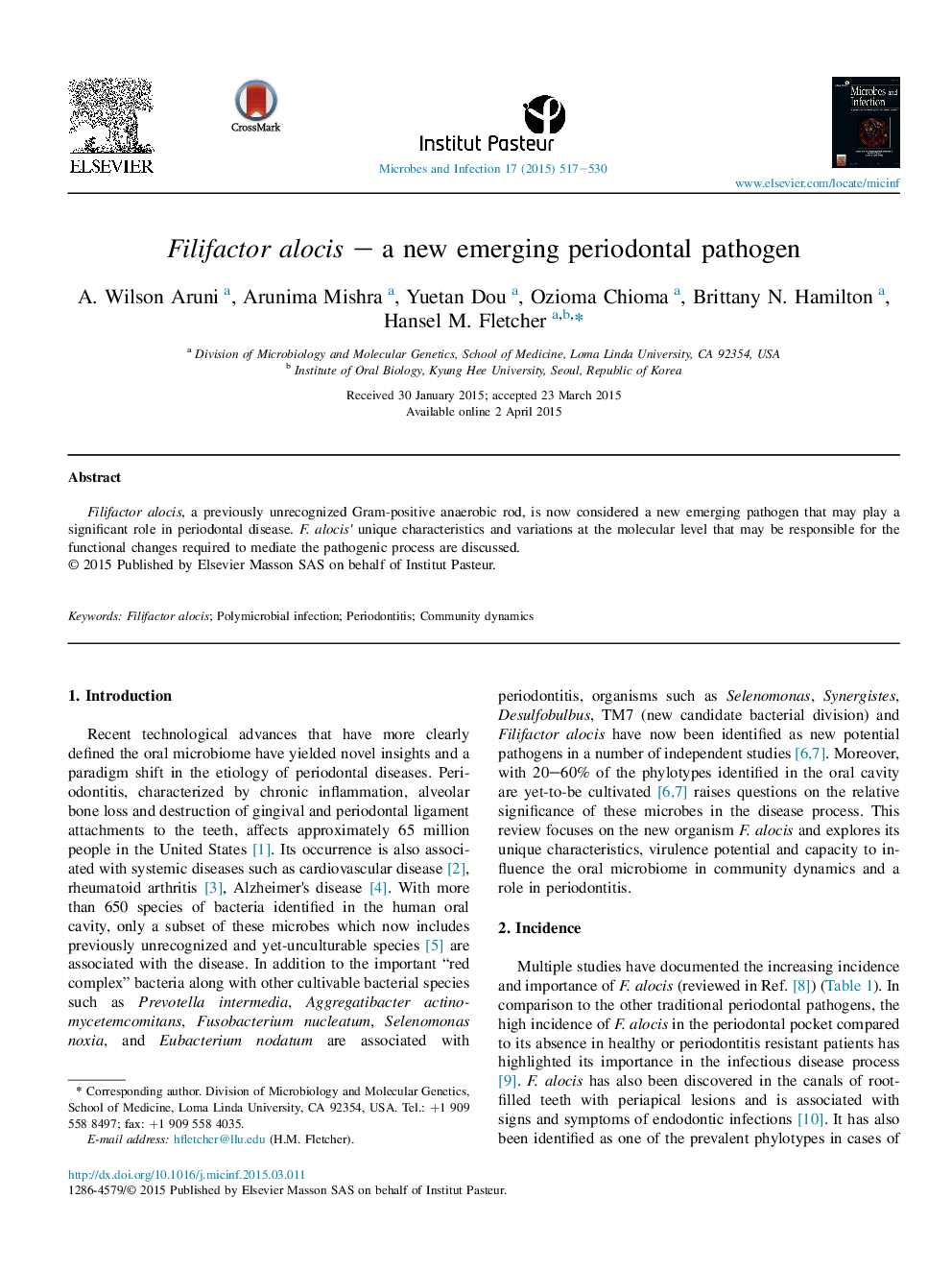 Filifactor alocis – a new emerging periodontal pathogen