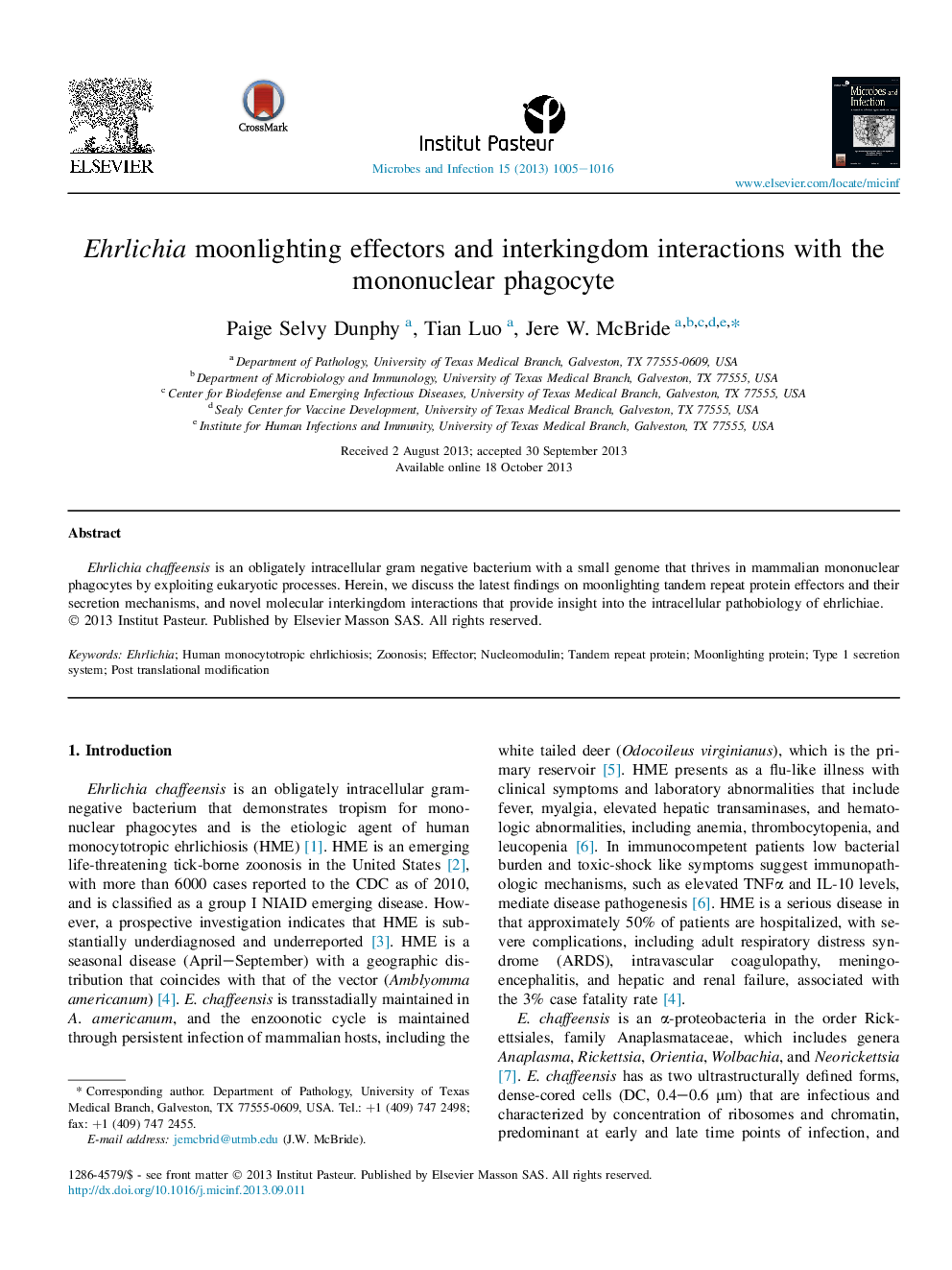 Ehrlichia moonlighting effectors and interkingdom interactions with the mononuclear phagocyte