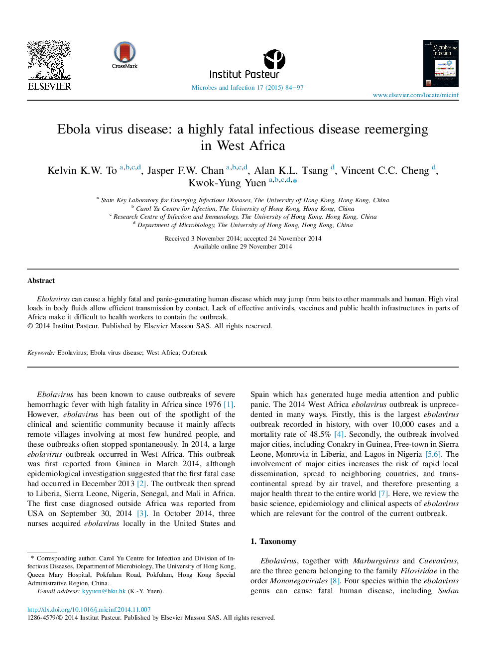 Ebola virus disease: a highly fatal infectious disease reemerging in West Africa