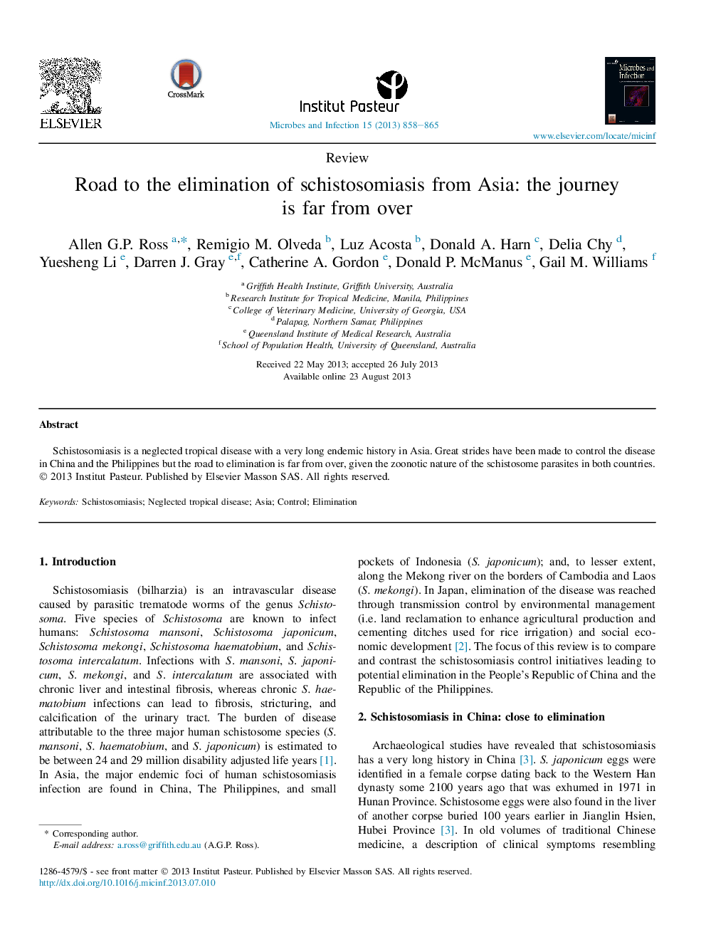 Road to the elimination of schistosomiasis from Asia: the journey is far from over