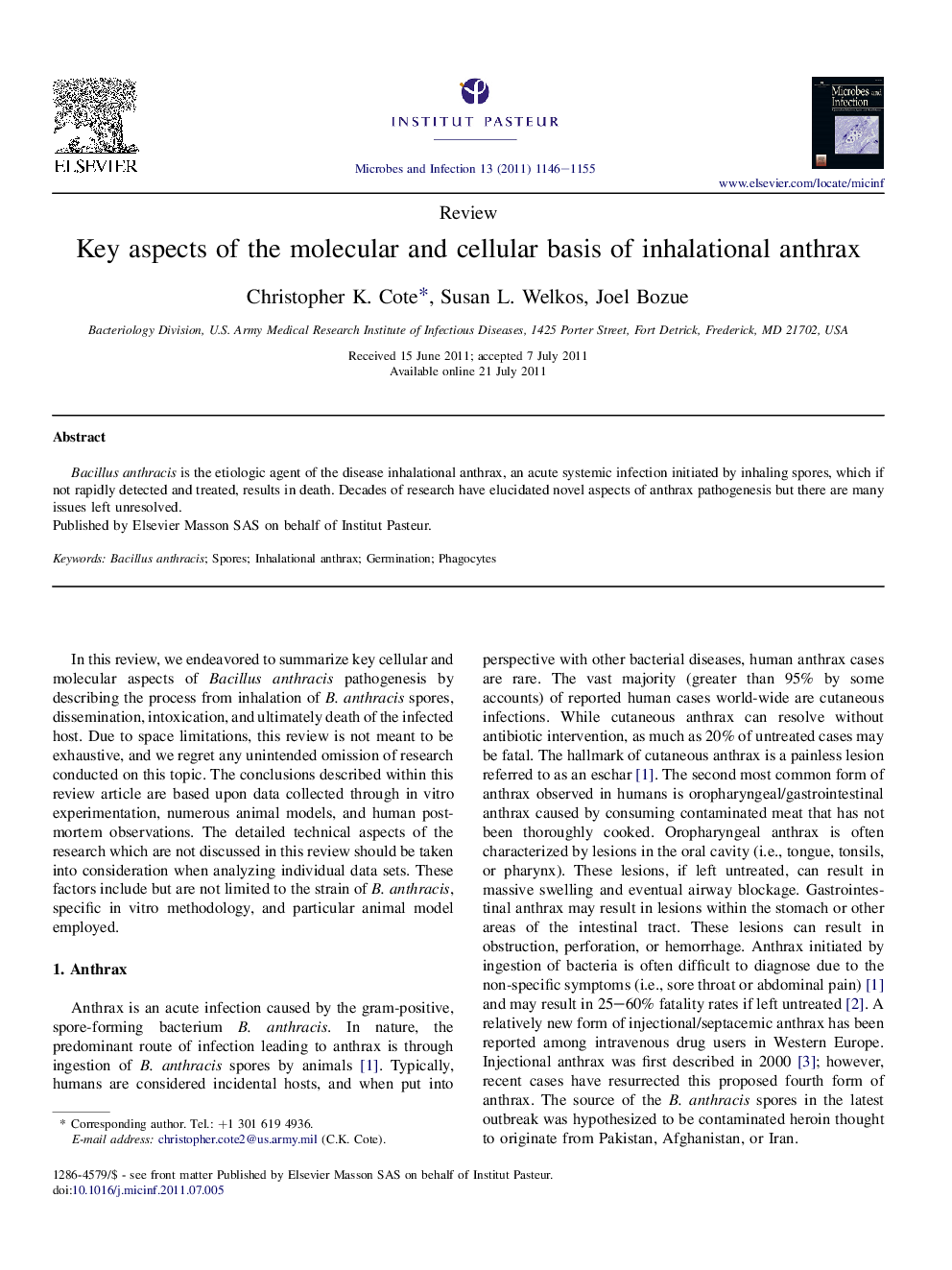 Key aspects of the molecular and cellular basis of inhalational anthrax