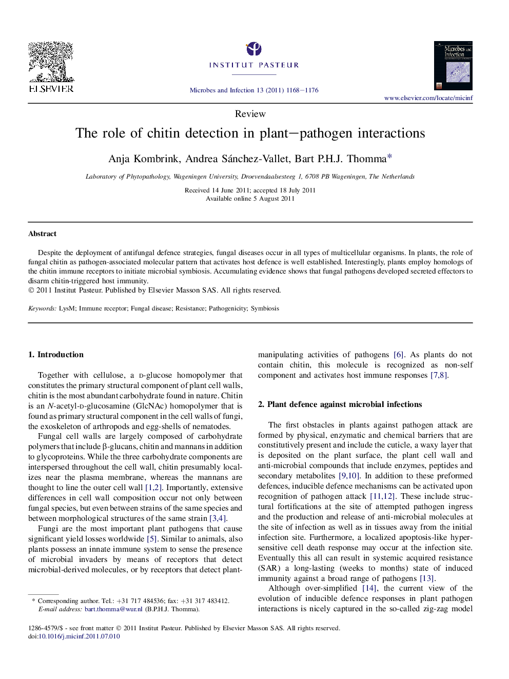 The role of chitin detection in plant–pathogen interactions