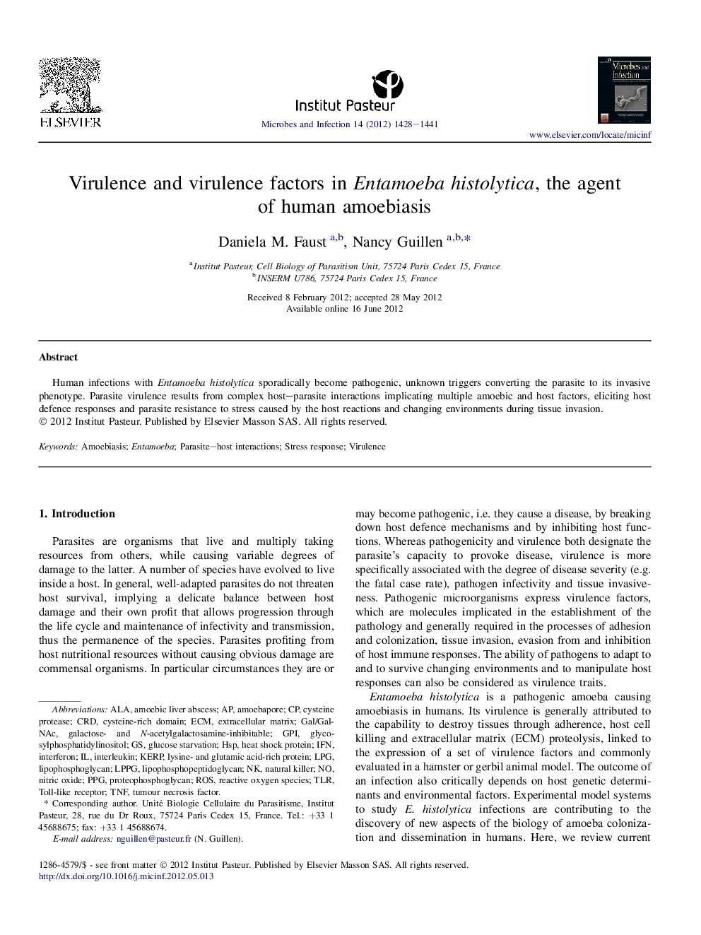 Virulence and virulence factors in Entamoeba histolytica, the agent of human amoebiasis