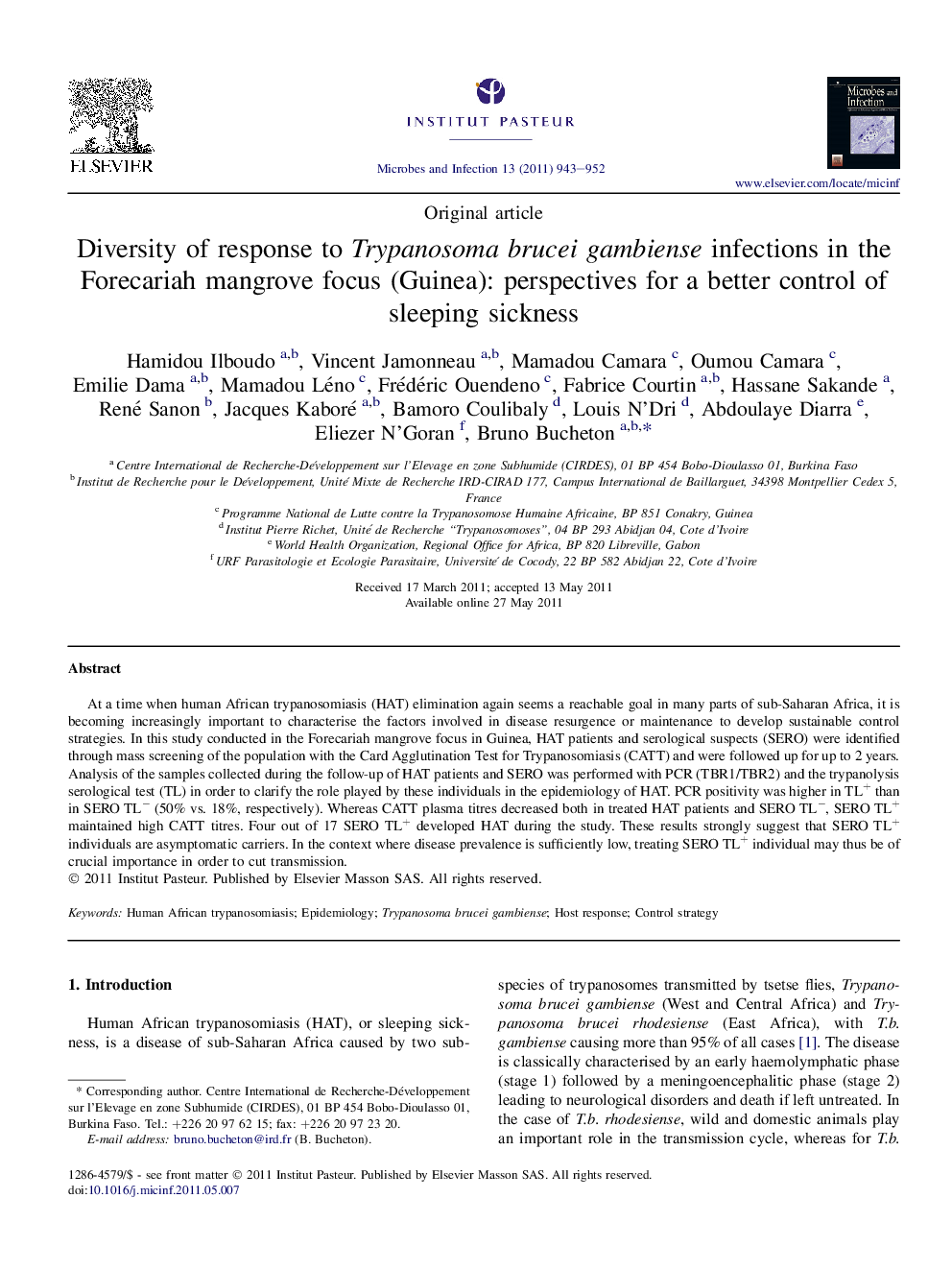 Diversity of response to Trypanosoma brucei gambiense infections in the Forecariah mangrove focus (Guinea): perspectives for a better control of sleeping sickness