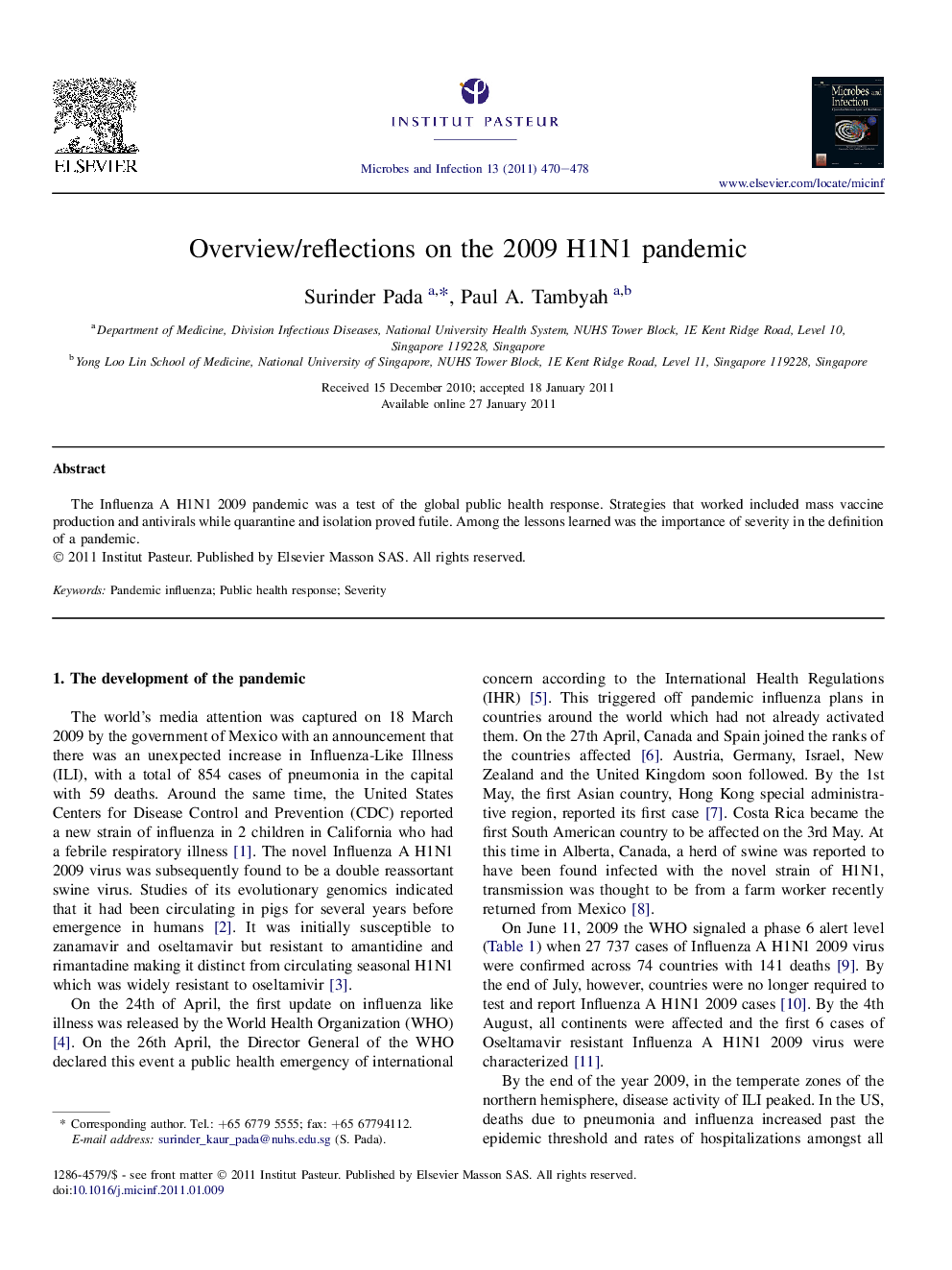 Overview/reflections on the 2009 H1N1 pandemic