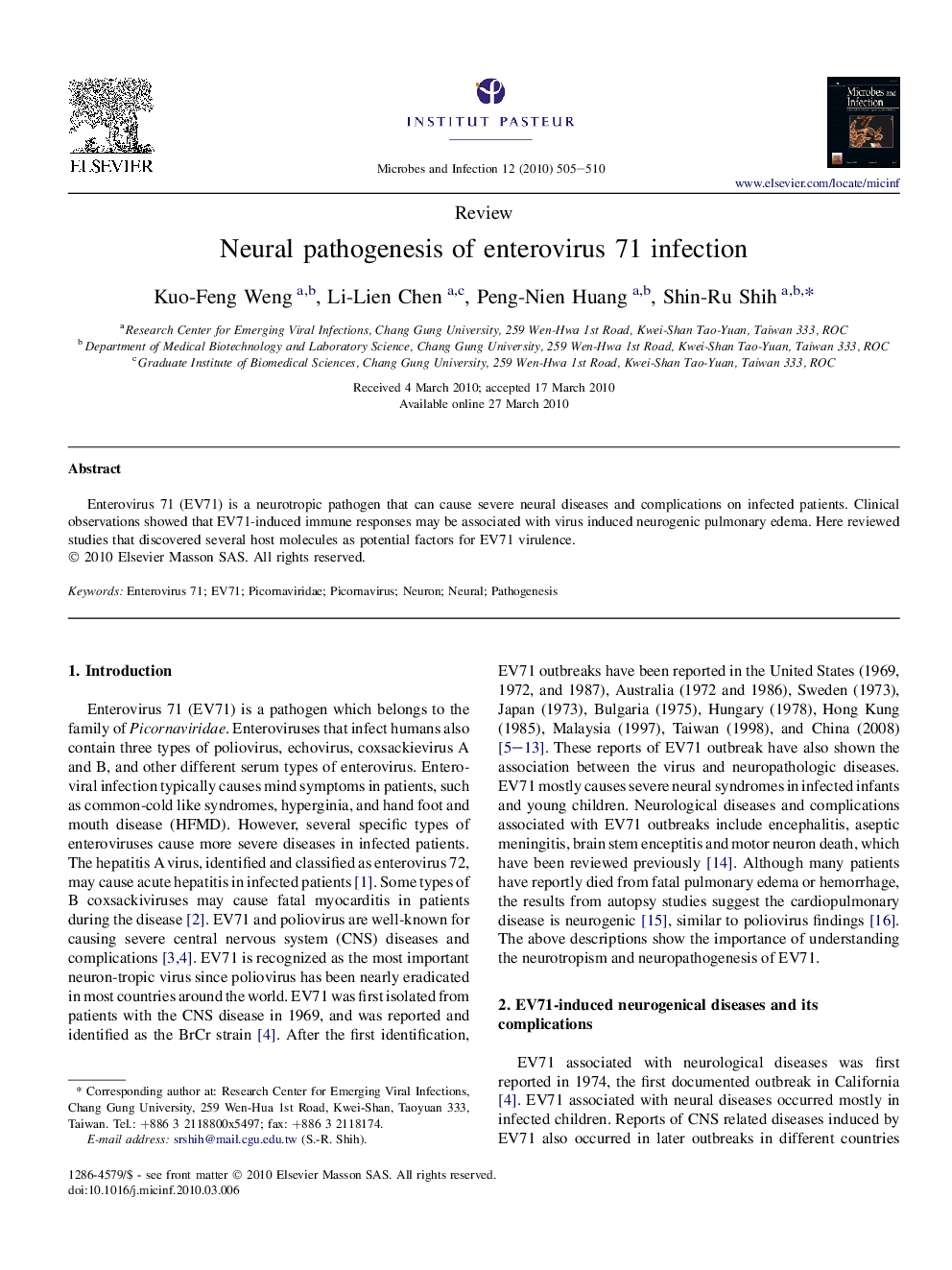 Neural pathogenesis of enterovirus 71 infection