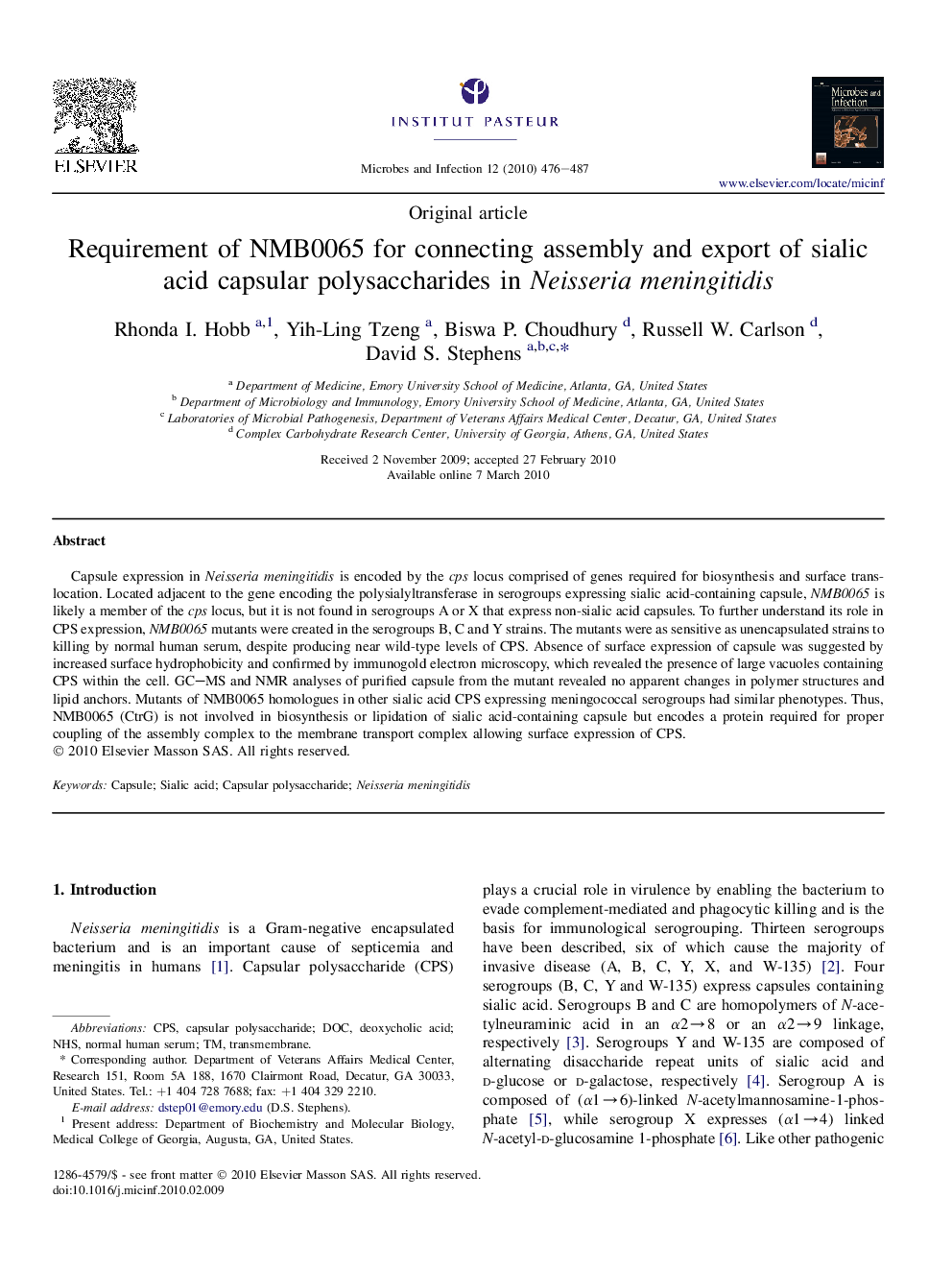 Requirement of NMB0065 for connecting assembly and export of sialic acid capsular polysaccharides in Neisseria meningitidis