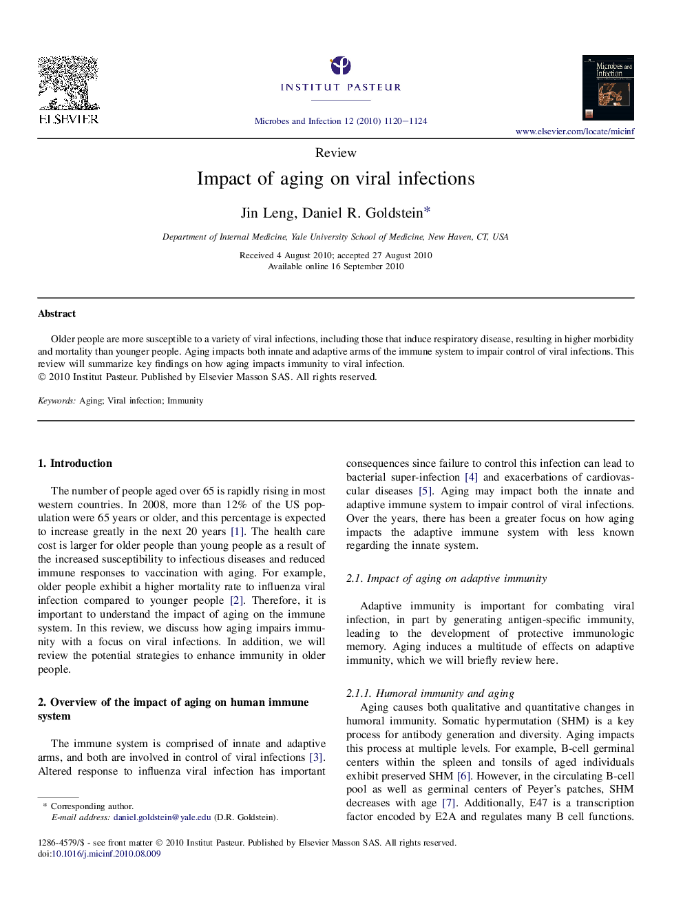 Impact of aging on viral infections