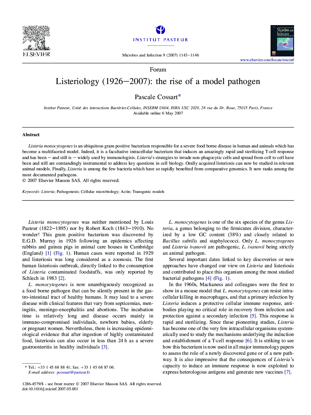 Listeriology (1926–2007): the rise of a model pathogen