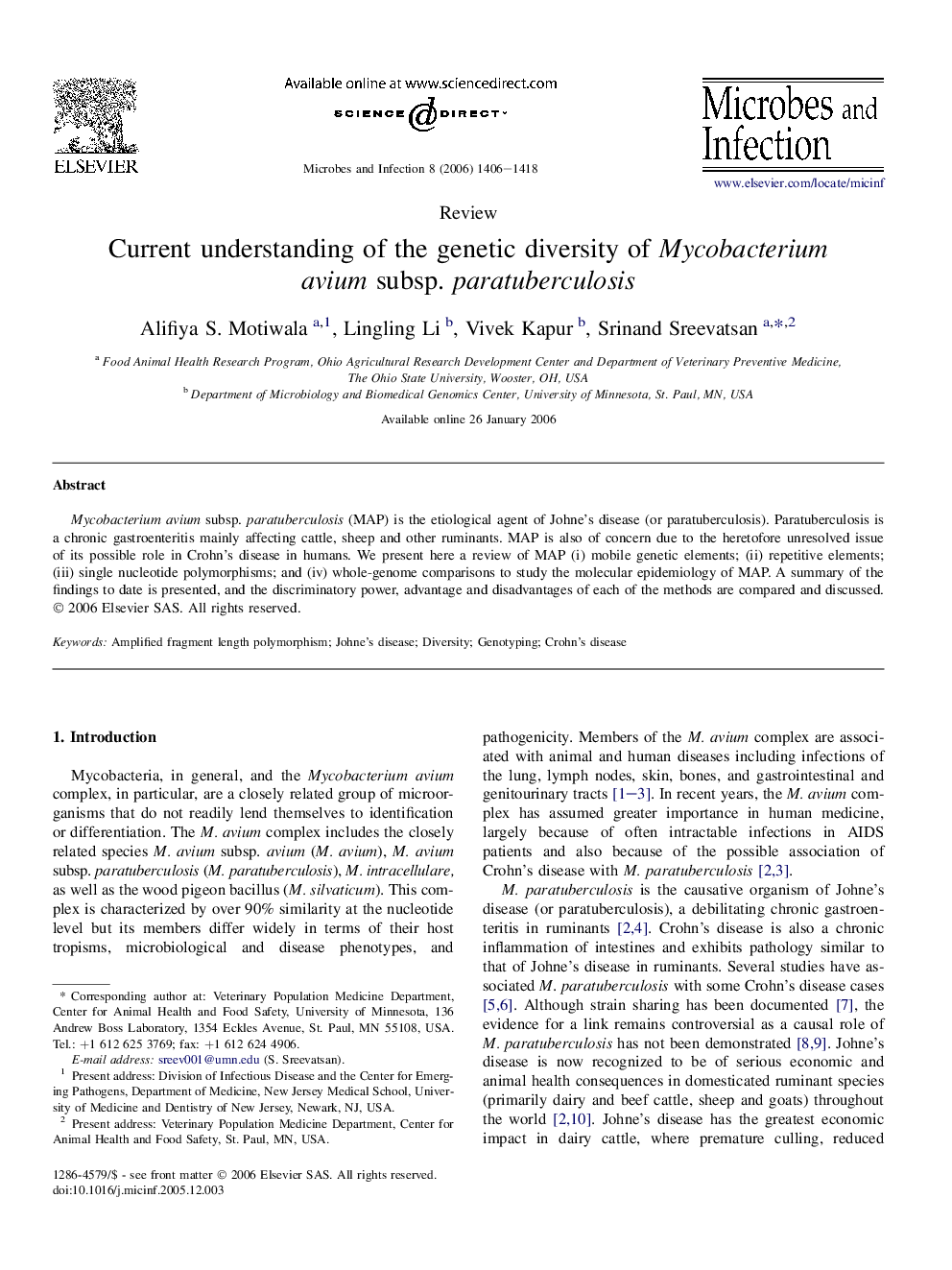 Current understanding of the genetic diversity of Mycobacterium avium subsp. paratuberculosis