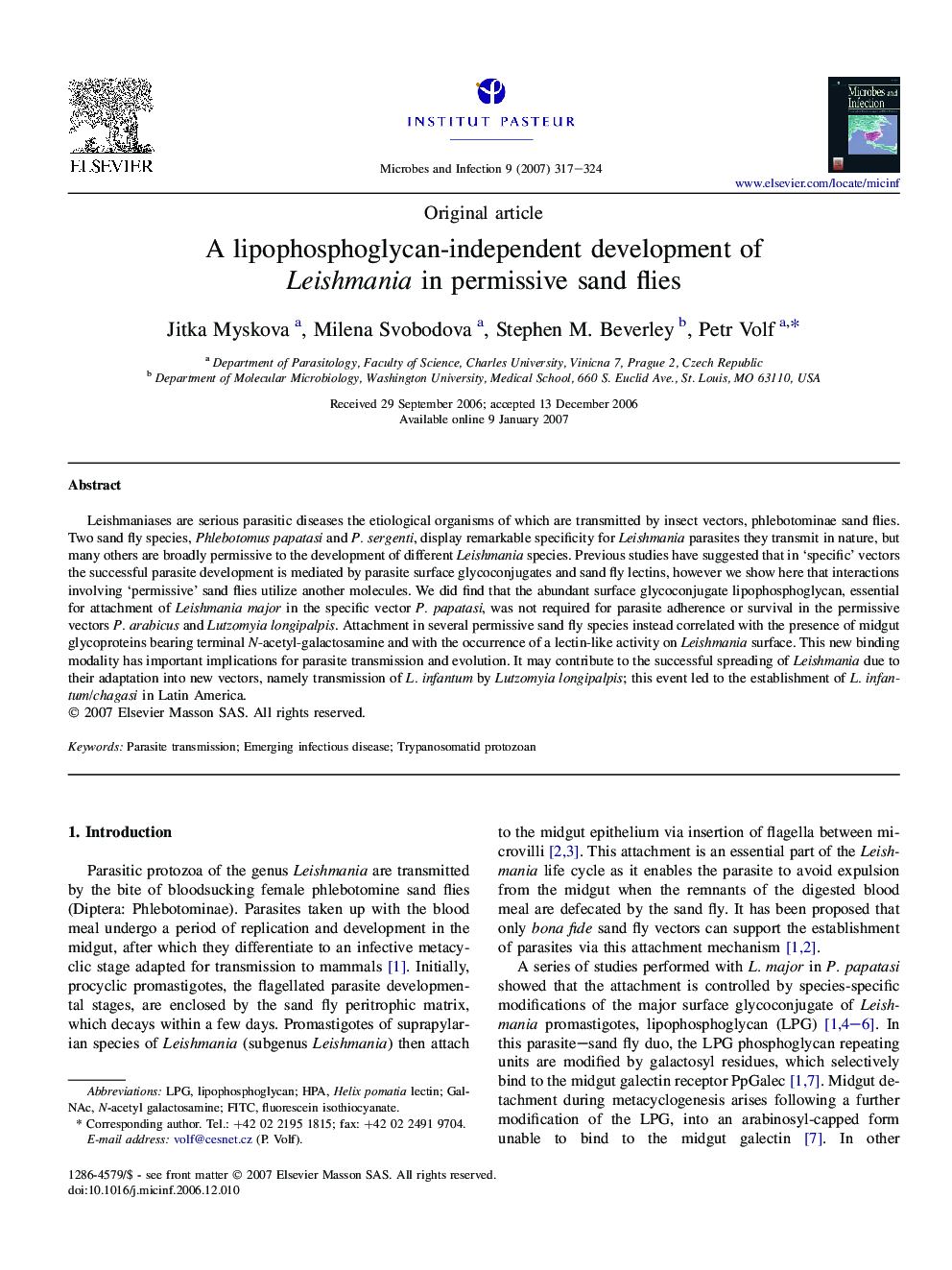 A lipophosphoglycan-independent development of Leishmania in permissive sand flies