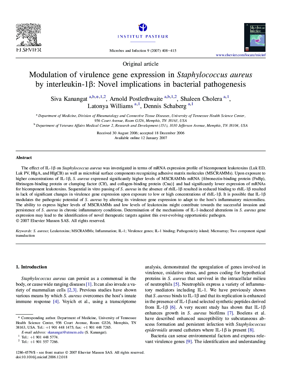 Modulation of virulence gene expression in Staphylococcus aureus by interleukin-1β: Novel implications in bacterial pathogenesis