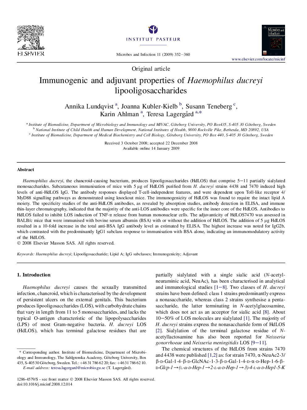 Immunogenic and adjuvant properties of Haemophilus ducreyi lipooligosaccharides