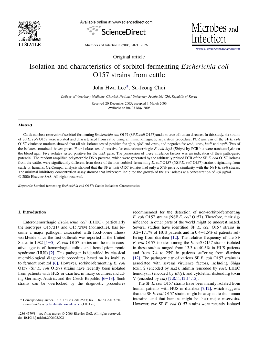 Isolation and characteristics of sorbitol-fermenting Escherichia coli O157 strains from cattle