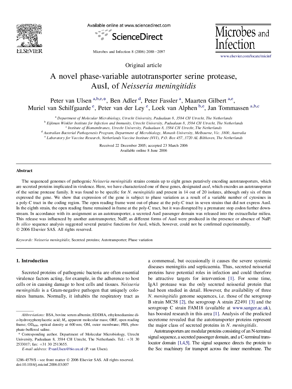 A novel phase-variable autotransporter serine protease, AusI, of Neisseria meningitidis