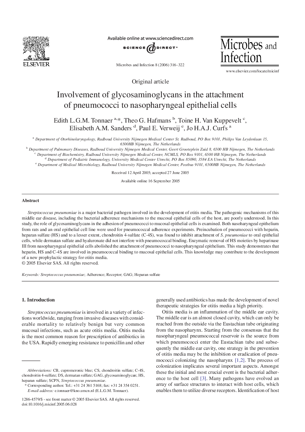 Involvement of glycosaminoglycans in the attachment of pneumococci to nasopharyngeal epithelial cells