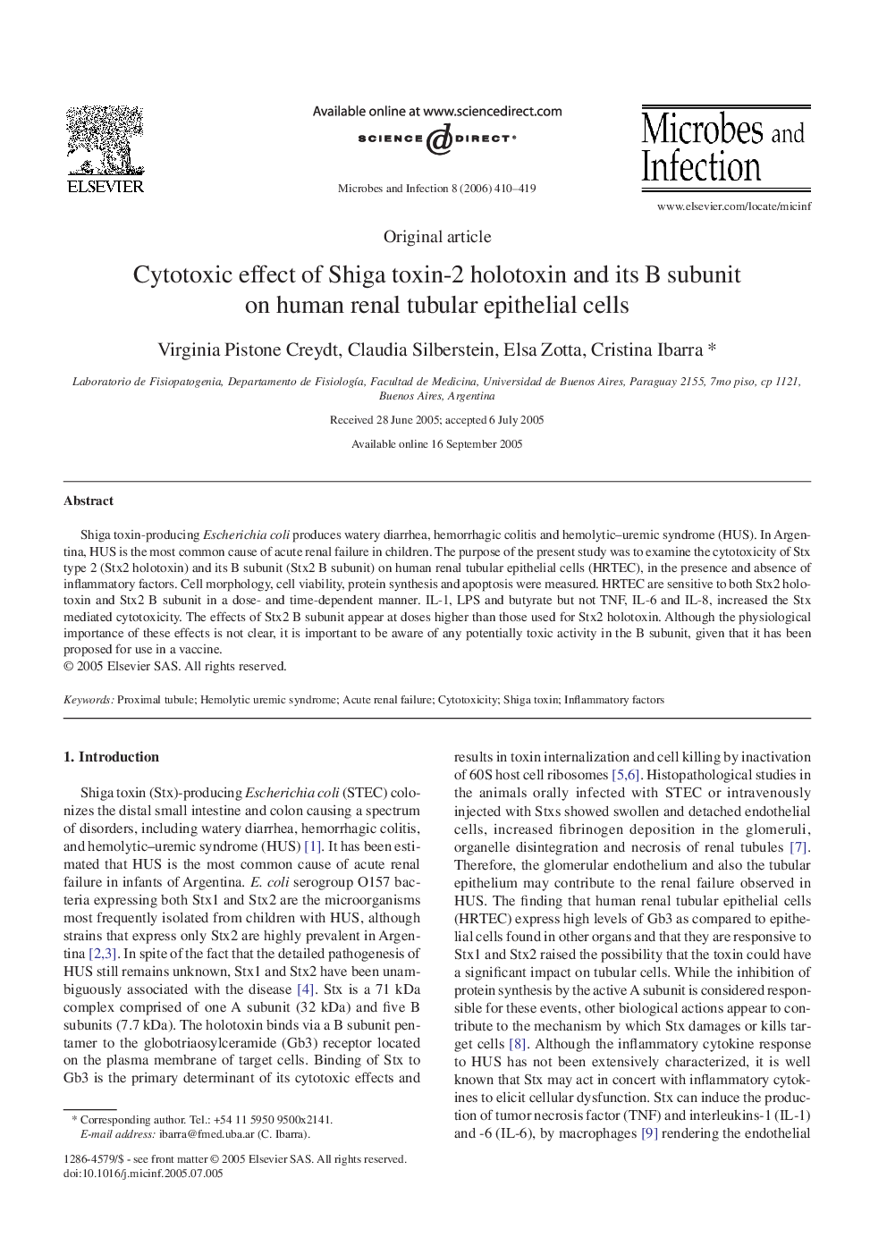 Cytotoxic effect of Shiga toxin-2 holotoxin and its B subunit on human renal tubular epithelial cells