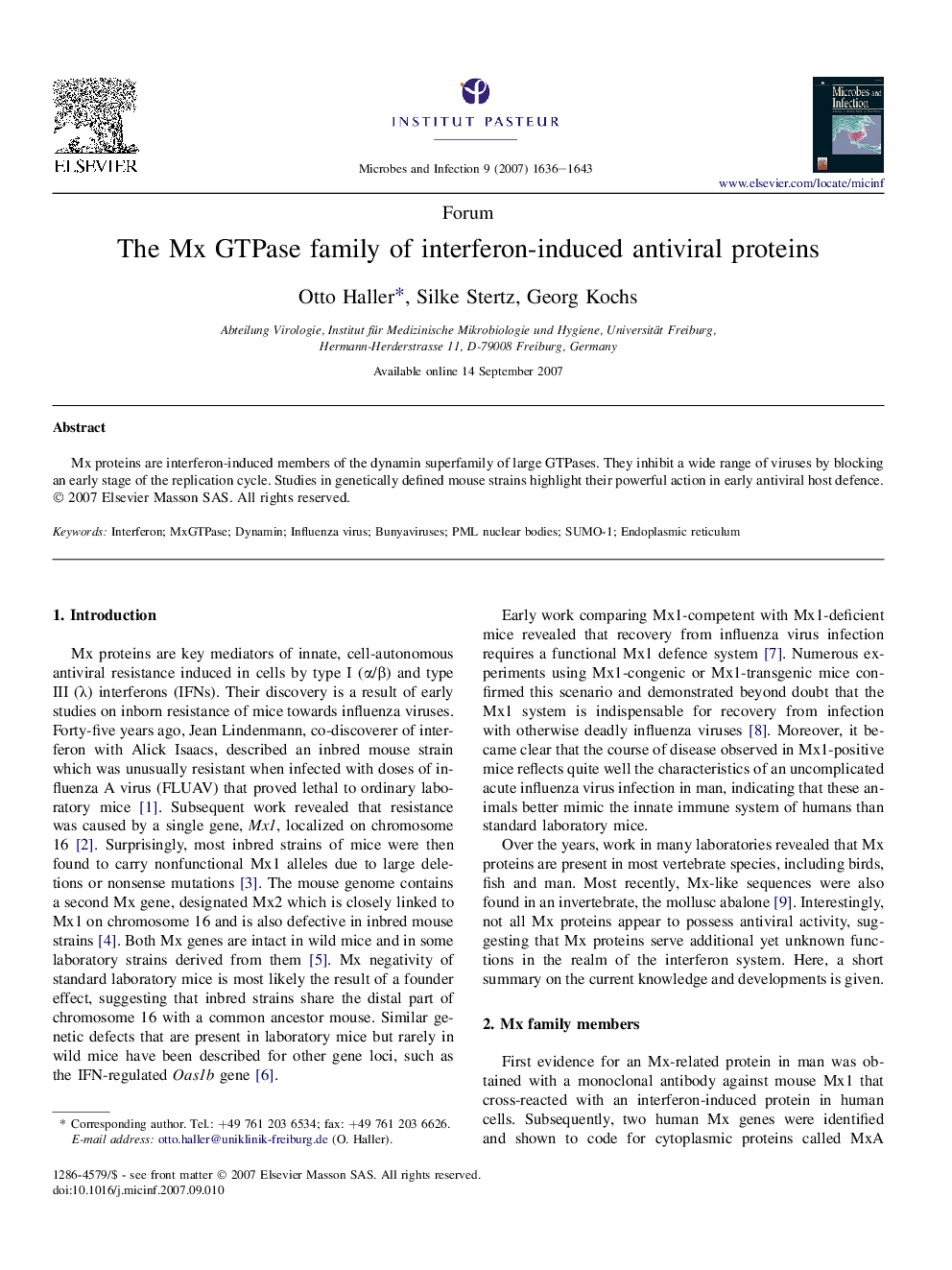 The Mx GTPase family of interferon-induced antiviral proteins