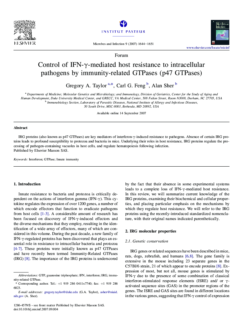 Control of IFN-γ-mediated host resistance to intracellular pathogens by immunity-related GTPases (p47 GTPases)