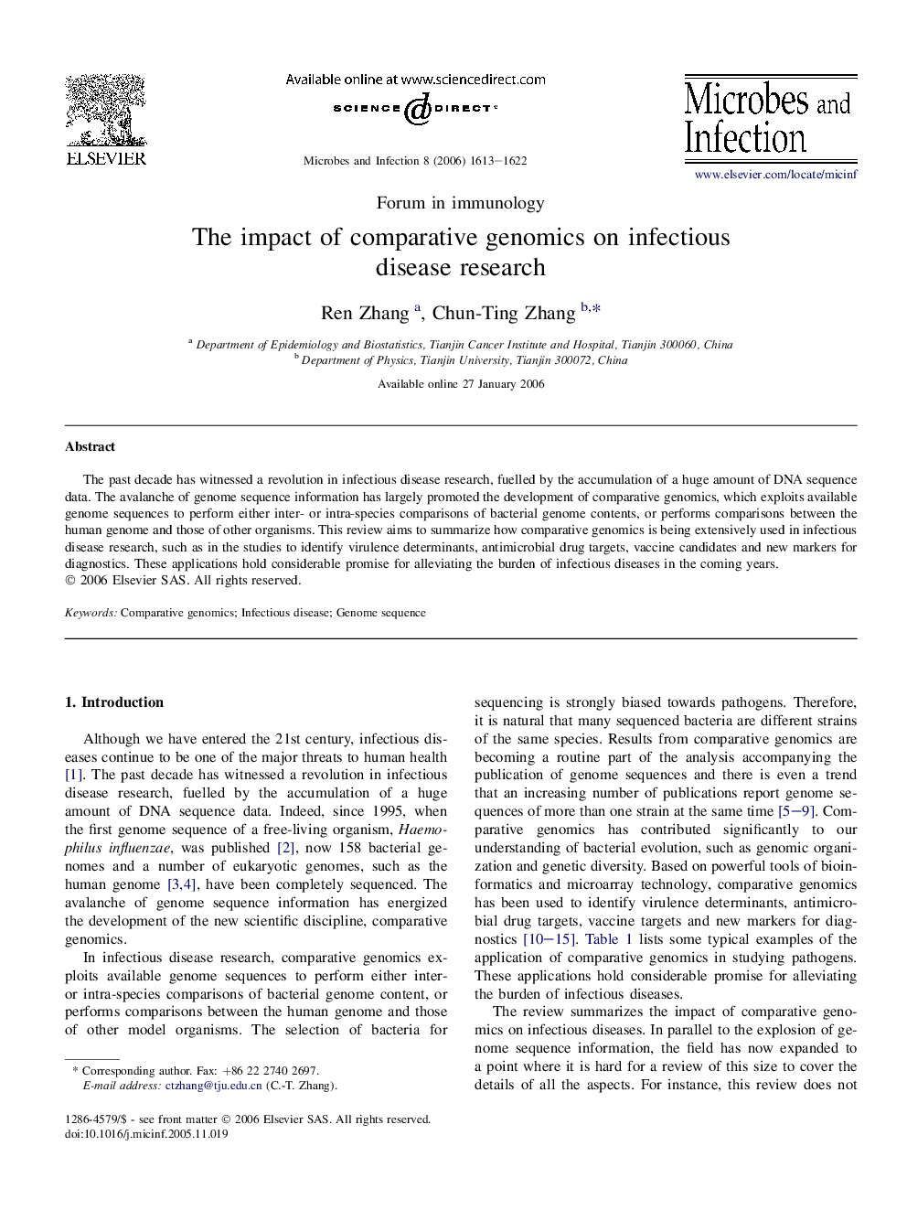 The impact of comparative genomics on infectious disease research