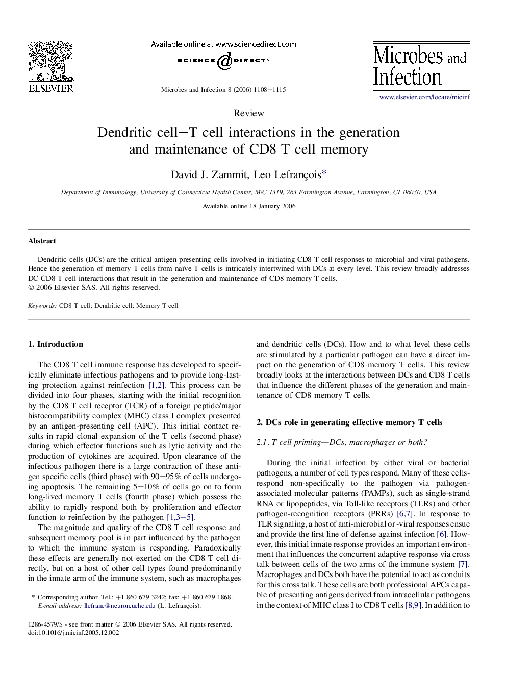 Dendritic cell–T cell interactions in the generation and maintenance of CD8 T cell memory