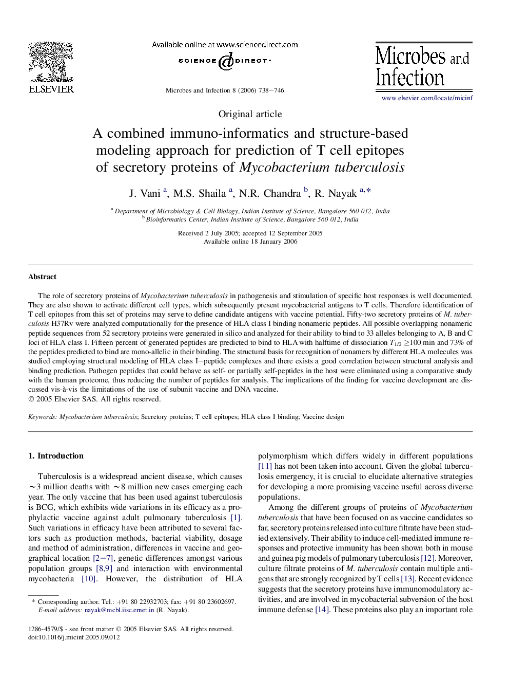 A combined immuno-informatics and structure-based modeling approach for prediction of T cell epitopes of secretory proteins of Mycobacterium tuberculosis