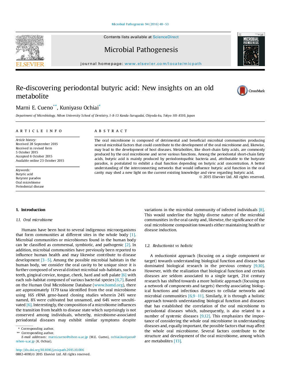 Re-discovering periodontal butyric acid: New insights on an old metabolite