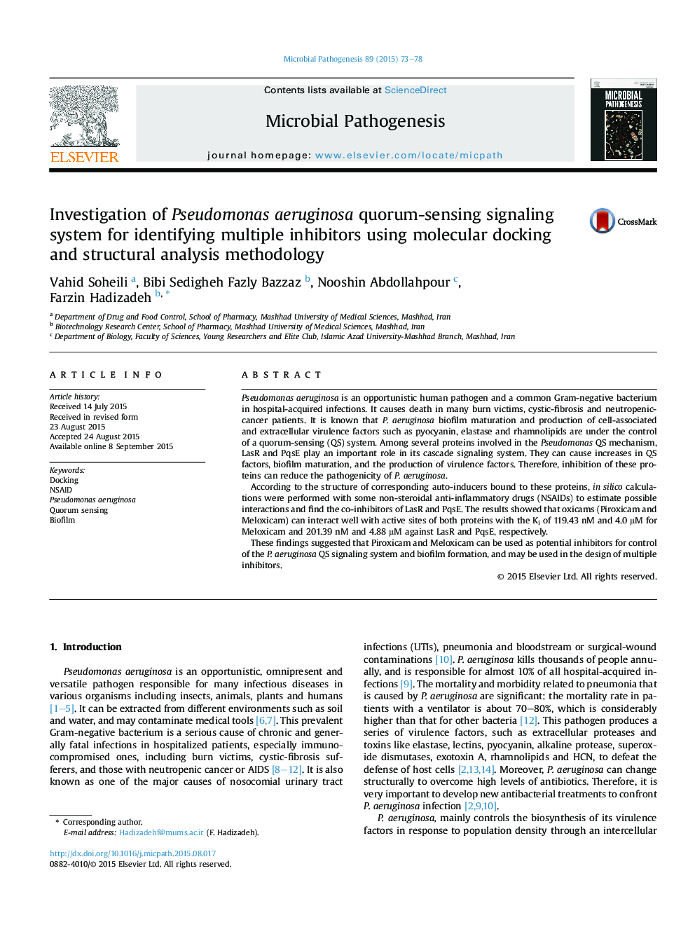 Investigation of Pseudomonas aeruginosa quorum-sensing signaling system for identifying multiple inhibitors using molecular docking and structural analysis methodology